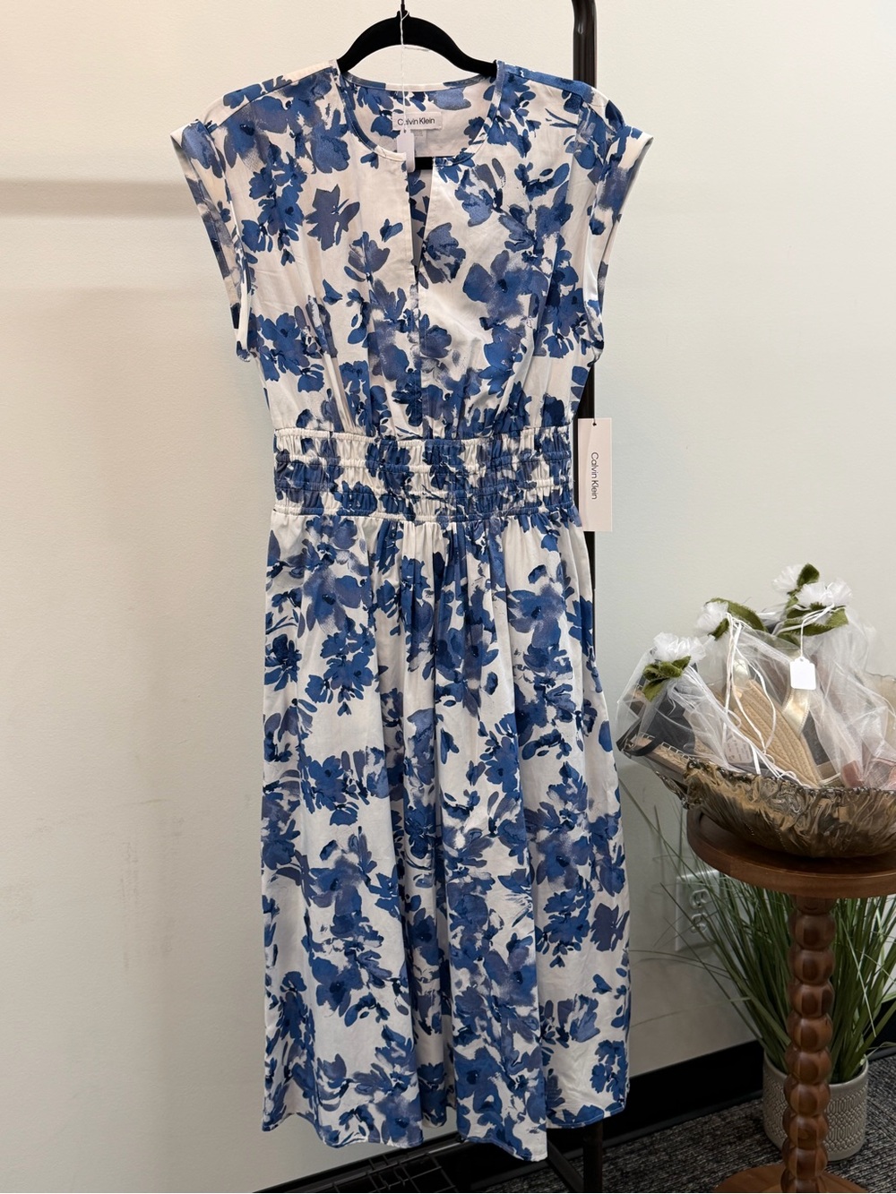 Calvin Klein Blue Floral White Maxi Dress